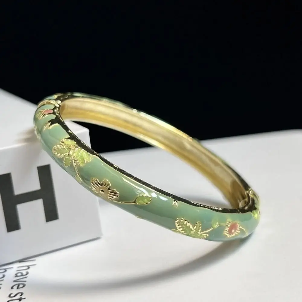 Emaille-Chinesisches-Cloisonné-Armband, Doppelarmreif, traditioneller Pfingstrosen-Filigran-Blumenarmreif, Vintage-Armband für chinesische Frauen – Detail 8