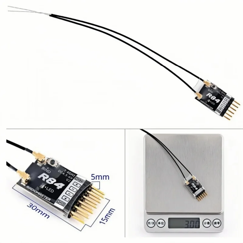 radiomaster-r84-v2-4ch-frsky-d8-d16-futaba-sfhss-pwmレシーバー-長距離1km-軽量2g-rc固定翼機用-アップグレード版