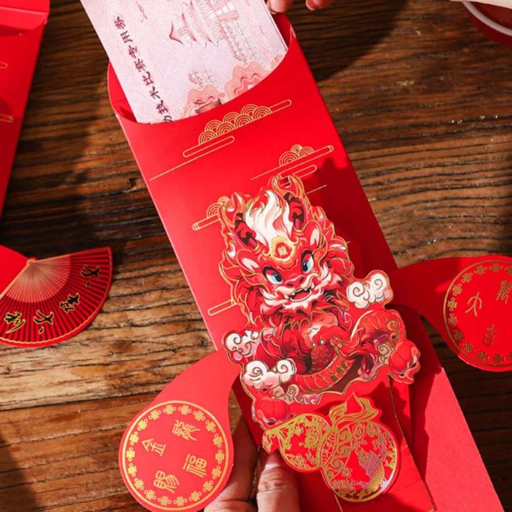 Three-dimensional Spring Festive Red Envelope Pull-out Design Thickened Chinese New Year Red Packet Solid Foldable