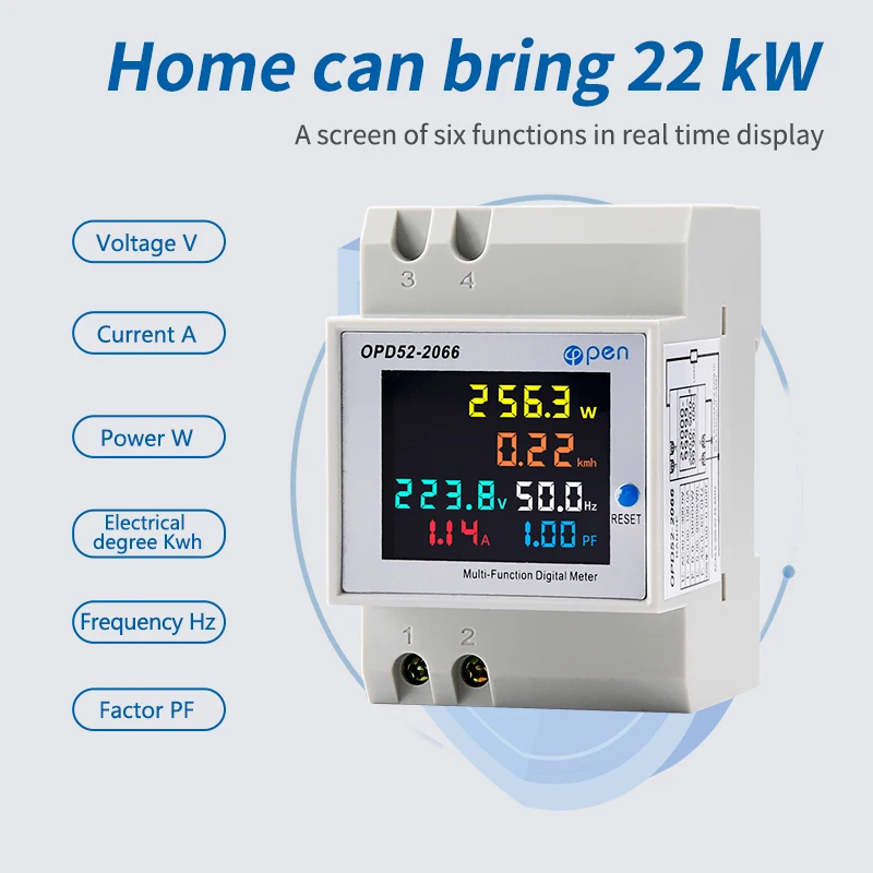 D52-2066 6IN1 din rail AC monitor 110V 220V 100A Voltage Current Power Factor Active KWH Electric energy Frequency meter VOLT AM