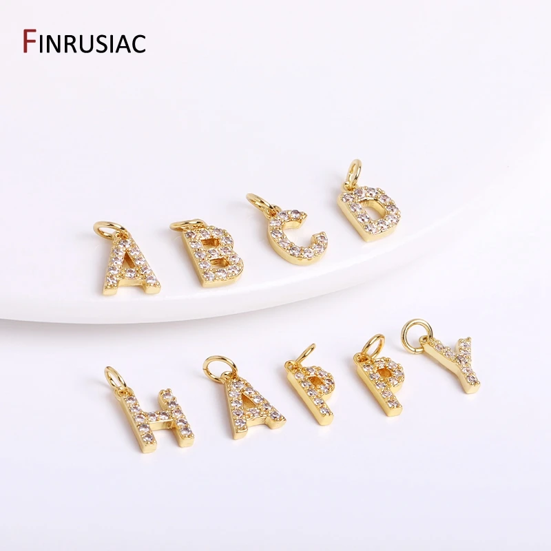 14K Gold Plated Brass Cubic Zirconia Crystal 26 Letters Charms Pendants for Women Necklace Earring Making Jewelry Accessories