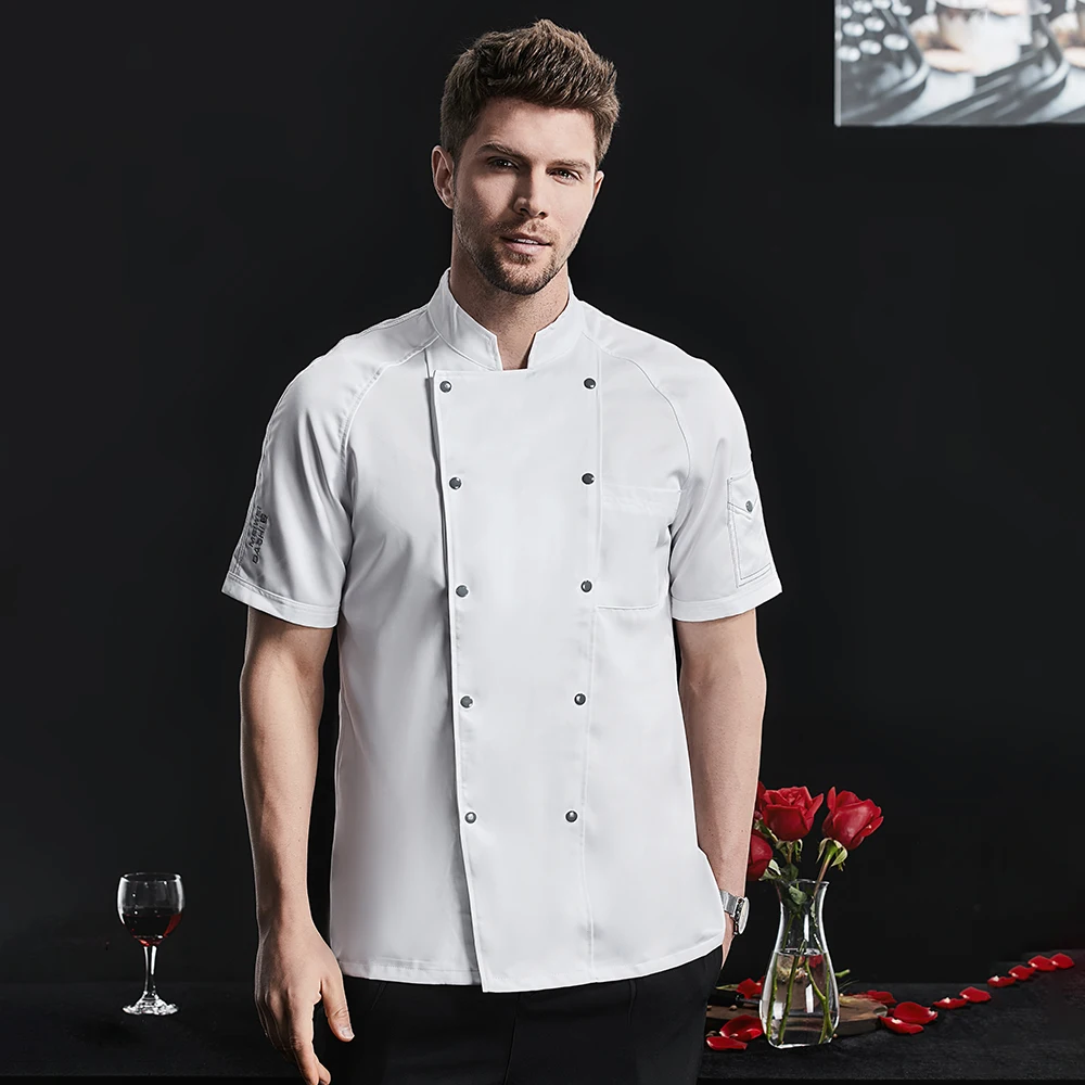 Veste de cuisine à manches courtes, manteau de cuisine, vêtements de travail de restaurant d'hôtel, vêtements de chef, nouveau, 4XL, 73 chemises