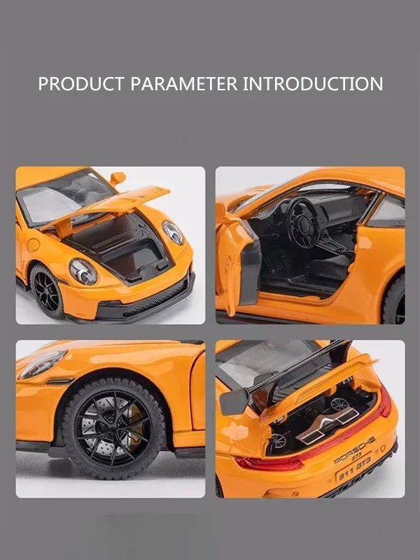 1:32 Porsche 911 GT3 Supercar Alloy Car Model With Pull Back Sound Light Children Gift Collection Diecast Toy Model Ornament