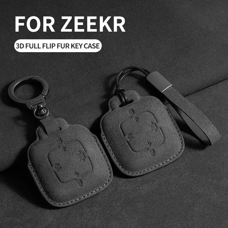 

Leather Car Key Case Cover Shell for ZEEKR 001 Suede High-quality Auto Smart Remote Holder Key Bag Car Interior Accessories