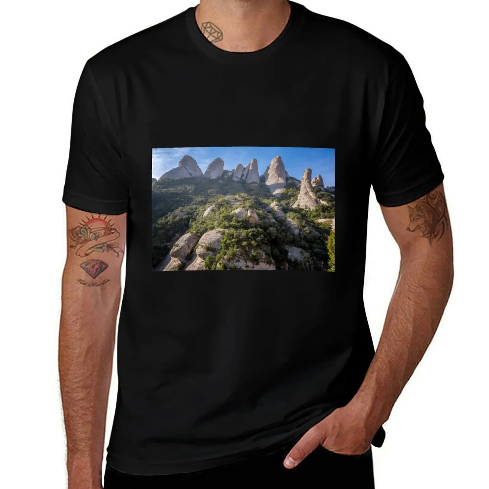 Rock Formations Montserrat Spain T-Shirt Comfort Stretch Tee Shirt