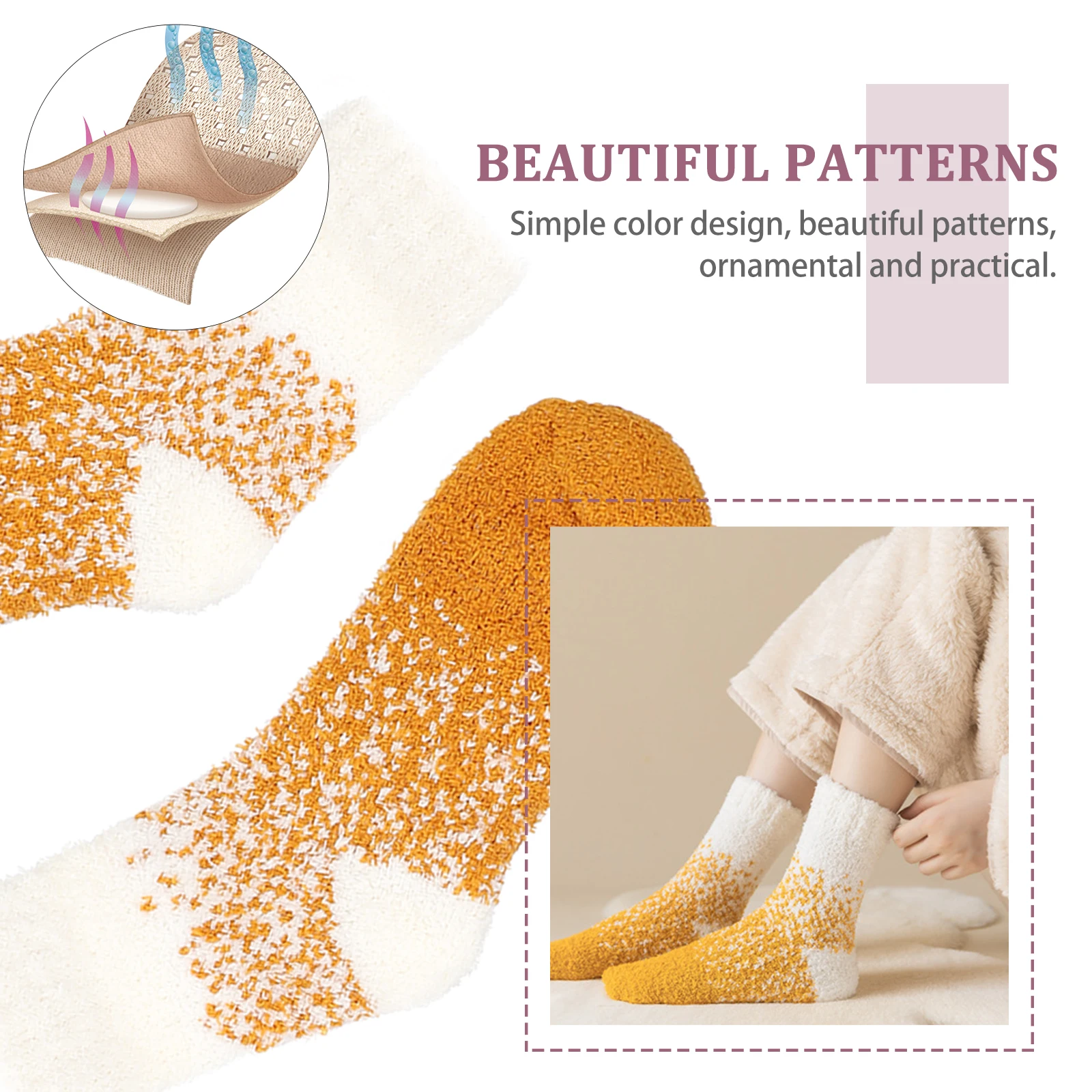 

2 Pairs Coral Fleece Socks Acetate Fiber Breathable Women Mid-calf Warm Sleep Stockings Reusable Long Wear Smooth Practical