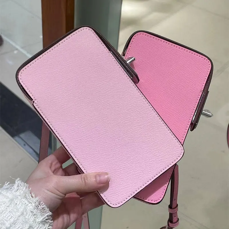 Brand Design Luxury High Quality Genuine Leather Women\'s Mobile Phone Bags 2024 Fashion Lady Shoulder Crossbody Small Square Bag