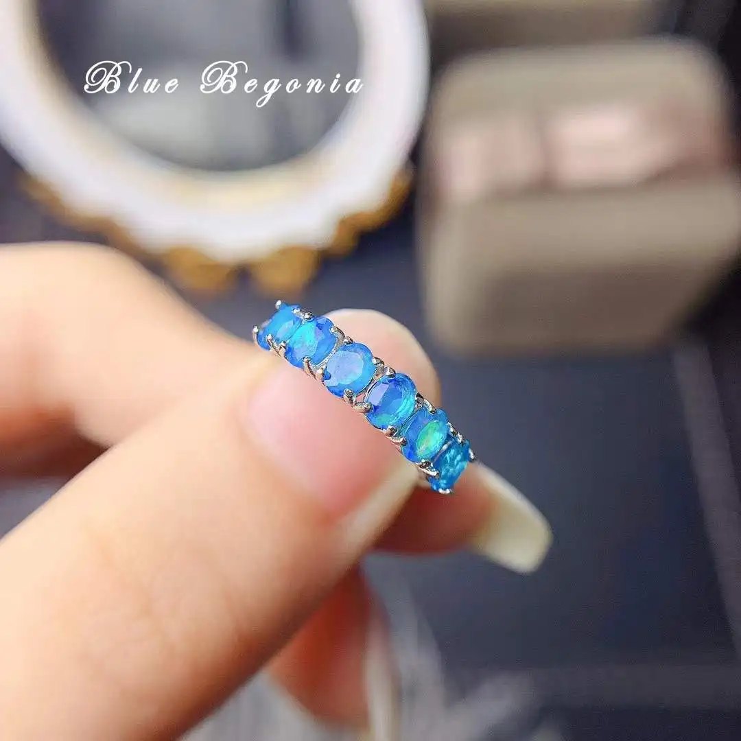 Natural Blue Opal Ring for Women Anniversary Gift 3*4mm Genuine Gemstone Rings Jewelry 925 Sterling Silver