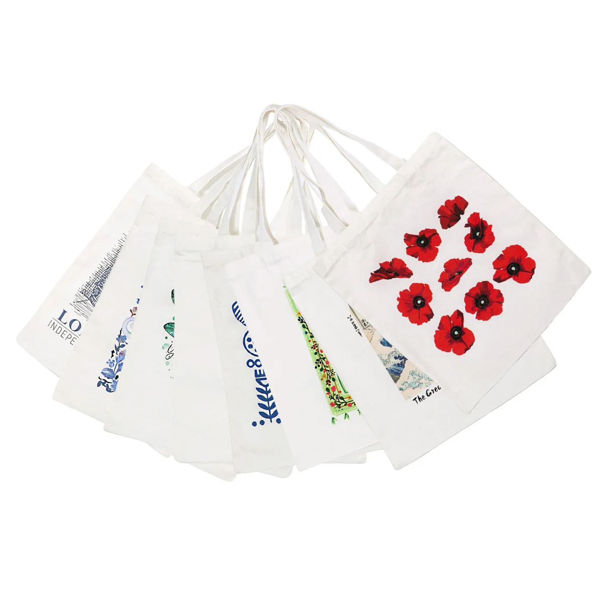 

Insect Canvas Eco-friendly Shopping Bags Flower Machine Washable Tote Bags White High-capacity Storage Bag Fashion Handbag Gifts