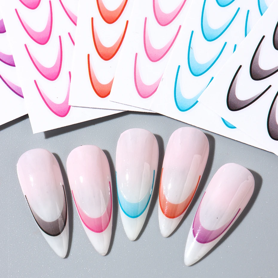 6pcs French Manicure Sticker Gradient Stripe Lines Sliders For Nails Ombre Designs Self-Adhesive Nail Art Decals DIY Decoration