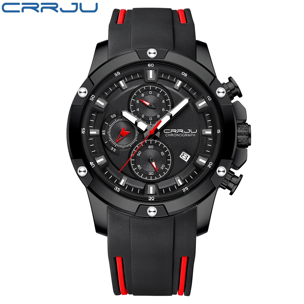 Men Watches CRRJU Luxury Leather Military Watches for Mens Fashion Chronograph Date Waterproof Quartz Man Watches reloj hombre