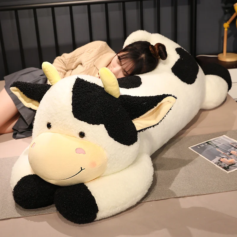 

90/110CM Lovely Milk Cow Plush Toys Cartoon Stuffed Animal Cattle Dolls Sleeping Pillow for Birthday Gifts