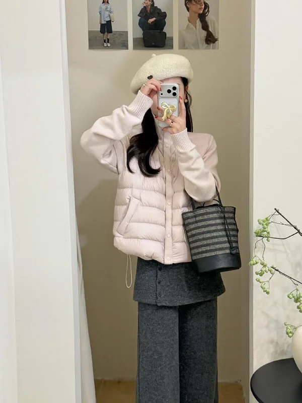 

Fashionable Casual Korean Style Commute Inspired Loose Fit Cotton Jacket Stand Collar Thickened Long Sleeve Women's Coat