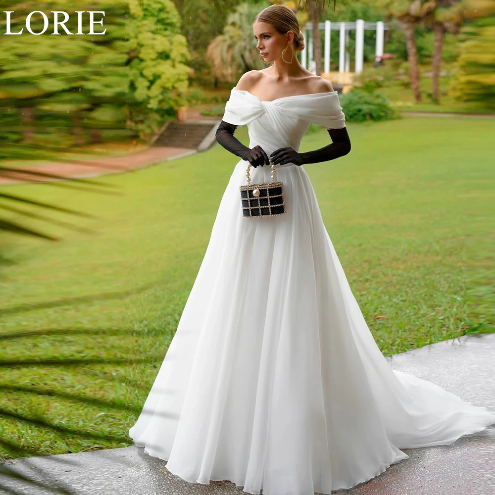 LORIE Elegant Organza Wedding Dresses Off Shoulder Draped A-Line Pleated Backless Bride Prom Gown 2024 Simple Bridal Gowns