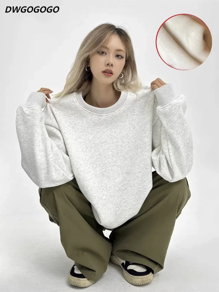 

Women Oversize Sweatshirt Solid Long Sleeve Hooded Top Brushed Warm Pullover Clothes 2023 Autumn Winter