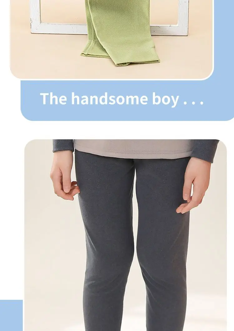 2-teiliges Winter-Set für Jungen, einfarbig, für Kinder, Thermo-Unterwäsche, Mädchen-Pyjama, nahtlose Baumwollhose für den Herbst, Kinder-Homewear – Detail 6