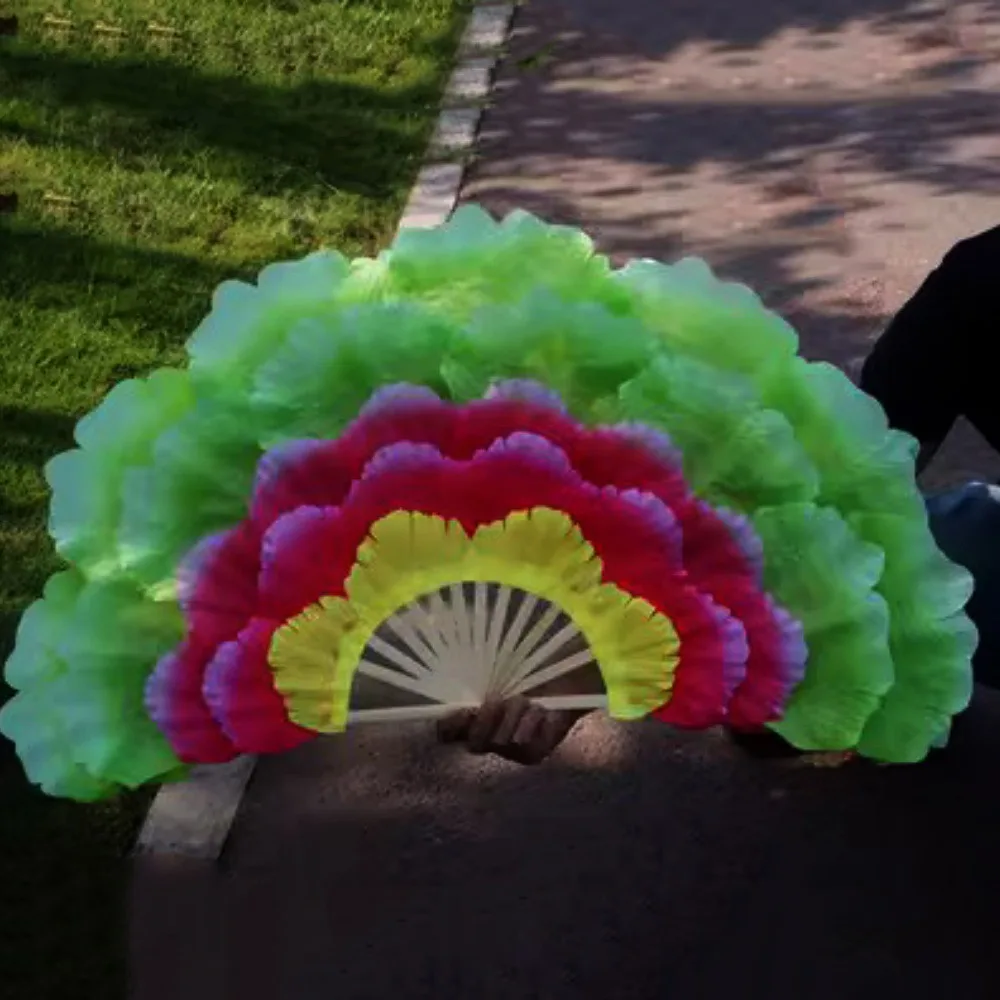 

Высокое качество, 90 см, полускладной танцевальный веер, 5 слоев, 9 цветов, двусторонний ручной веер с лепестками пиона, веер для квадратных танцев для детей и взрослых