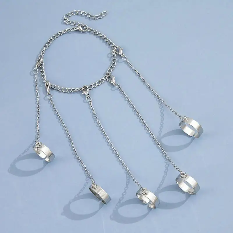 9HJK الشرير سلسلة شرابات سوار مع حلقات الاصبع الهدايا تسخير اليد القوطية