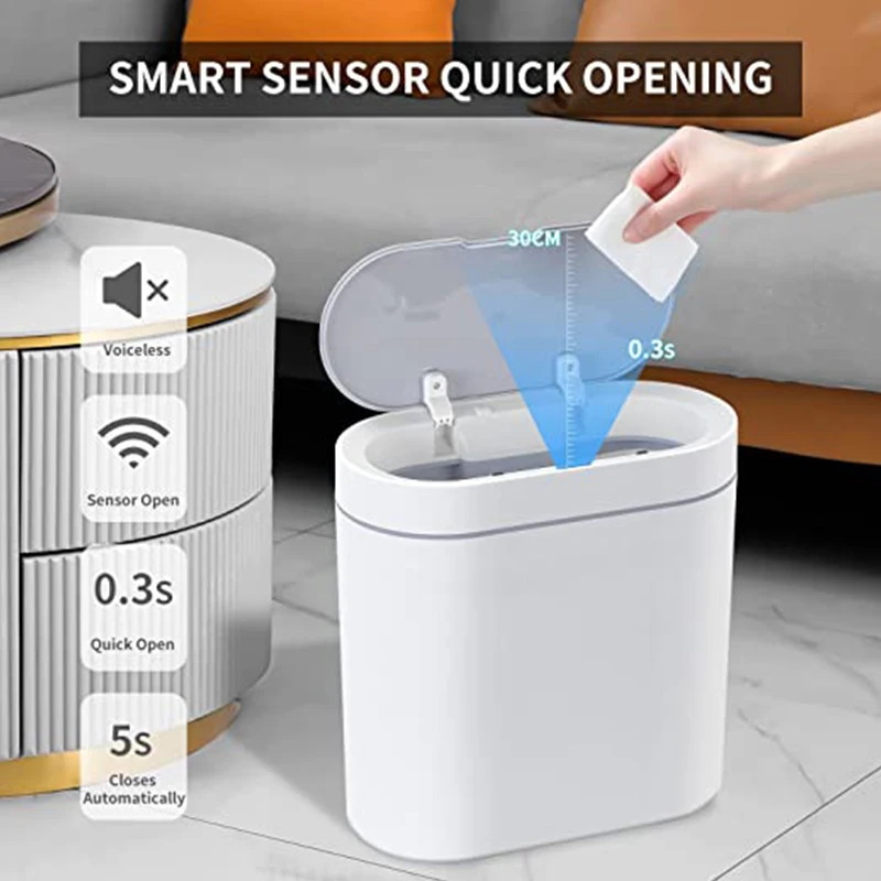 9L Home Use Narrow Bathroom Smart Trash Can Electronic Automatic Waste Garbage Bintoilet Waterproof Smart Sensor Bin