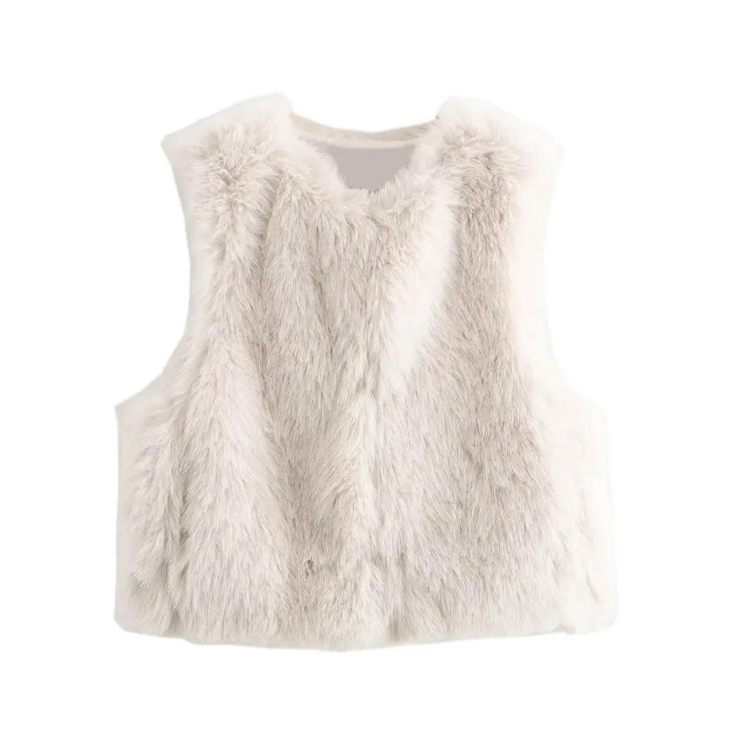 

Women's Autumn Fashion Two-color Faux Fur Effect Short Vest Style B481665