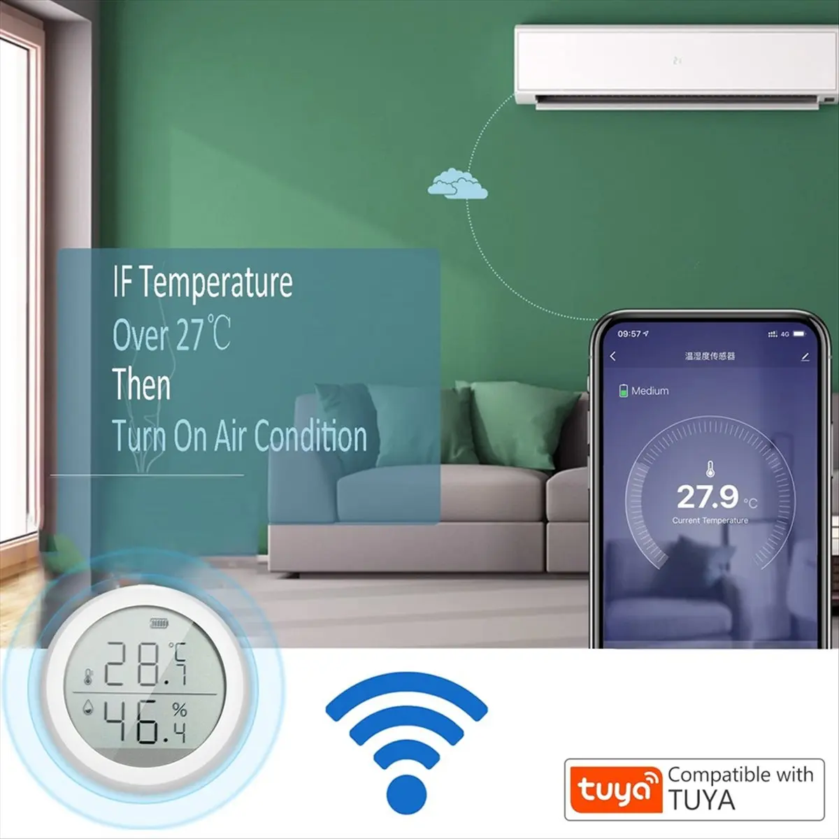 A40I WiFi Smart Zigbee Temperature and Humidity Sensor LCD Screen History Record Smart Home Security Remote Control