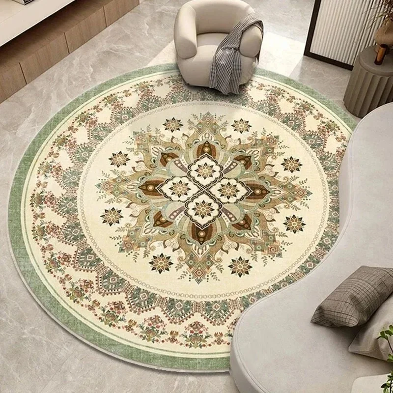 VIKAMA Bohemian Blue Geometric Mandala Print Round Area Rug Non-Slip Floor Carpet For Living Room Home Decor