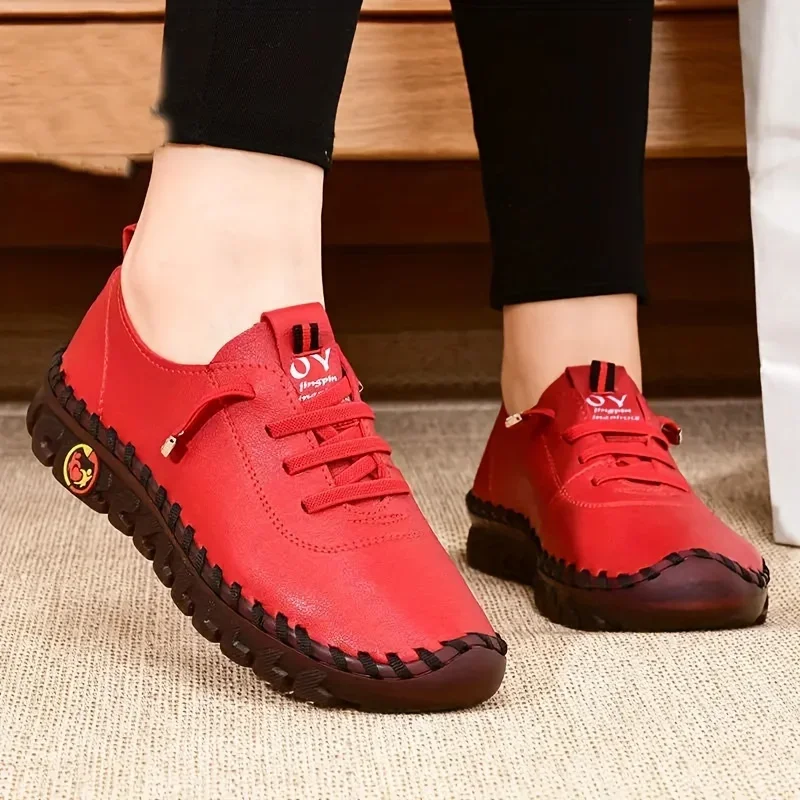 2024 New Women Sneakers Flat Loafers Leather Mom Shoes for Women Wygodne wsuwane miękkie buty na platformie Zapatos De Mujer