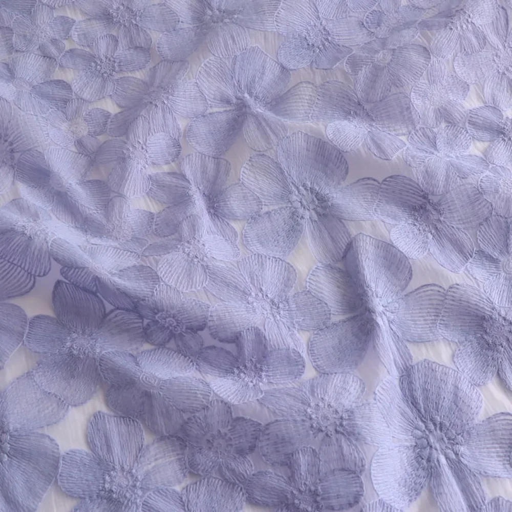 

Pure Cotton Mesh Embroidered Fabric with Violet Chrysanthemum Design for Kids Dress Soft Cotton Yarn Material DIY Sewing Craft