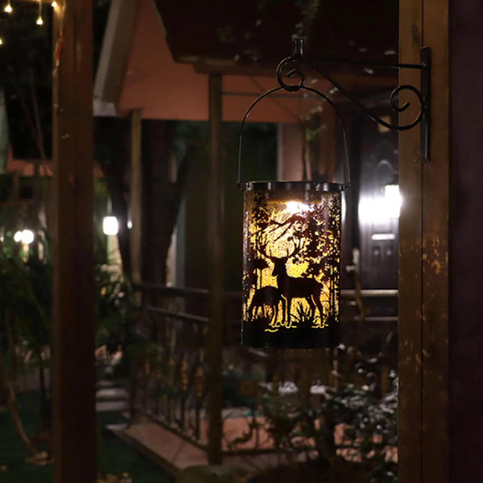 

Garden Decorative Lights Hollow Iron Deer Solar Lantern For Courtyard Forest Style Garden Nightlight Outdoor Decoration Light