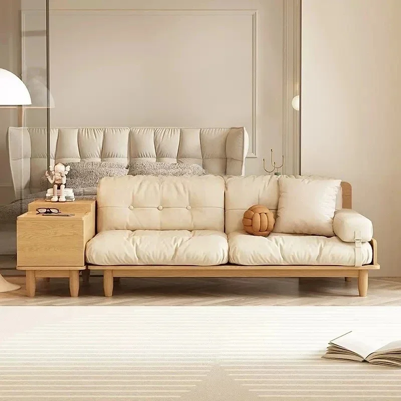 

A Japanese-Style Modern Minimalist Living Room Sofa Sofa for Three People Solid Wood Minimalist Fabric Cloud Sofa Band Storage