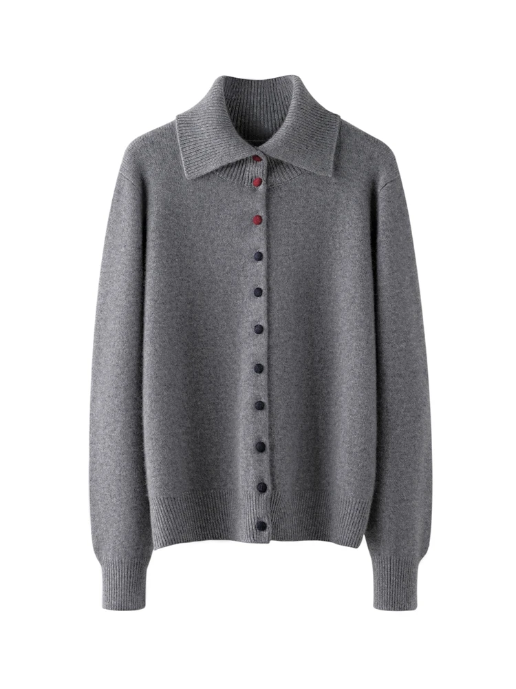 رائعة 100% الكشمير نعمة الراحة محبوك بدوره إلى أسفل طوق سترة سترة الخريف الشتاء الدافئة لينة الملابس النسائية القمم