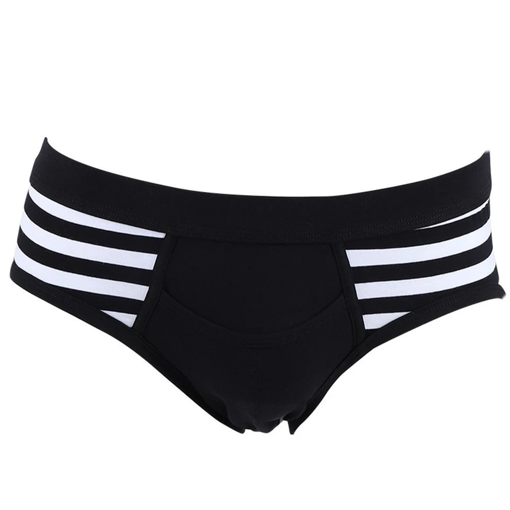 Striped Briefs Men Sexy Breathable Cotton Pouch Underwear Bikini Middle Waist Underpants Men\'s Swimming Sleep Bottoms Trunks