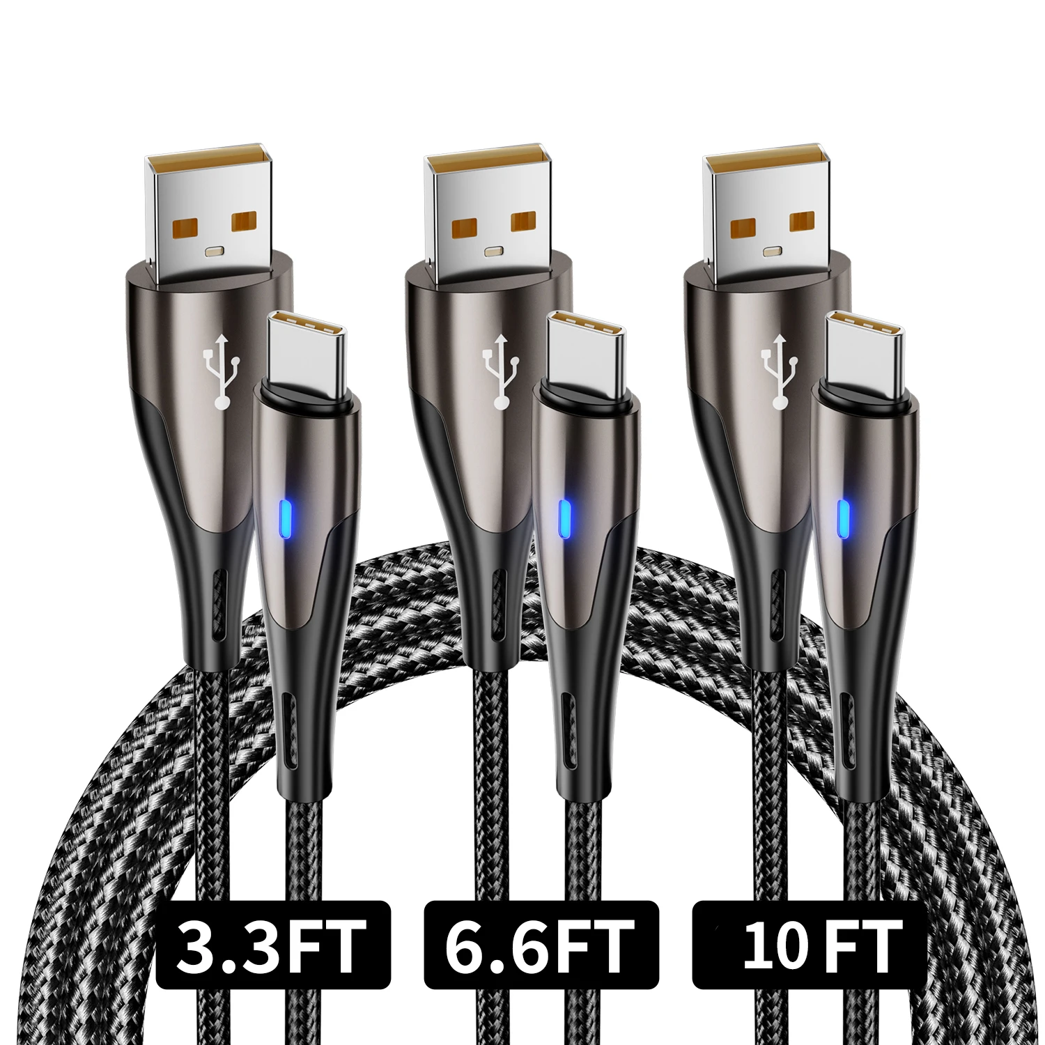 USB-A to USB-C Cable with LED light,3A Fast Charging Type C Charger Cord for iPhone 17 16 15 Pro Max 16e 17 Air, Samsung Galaxy