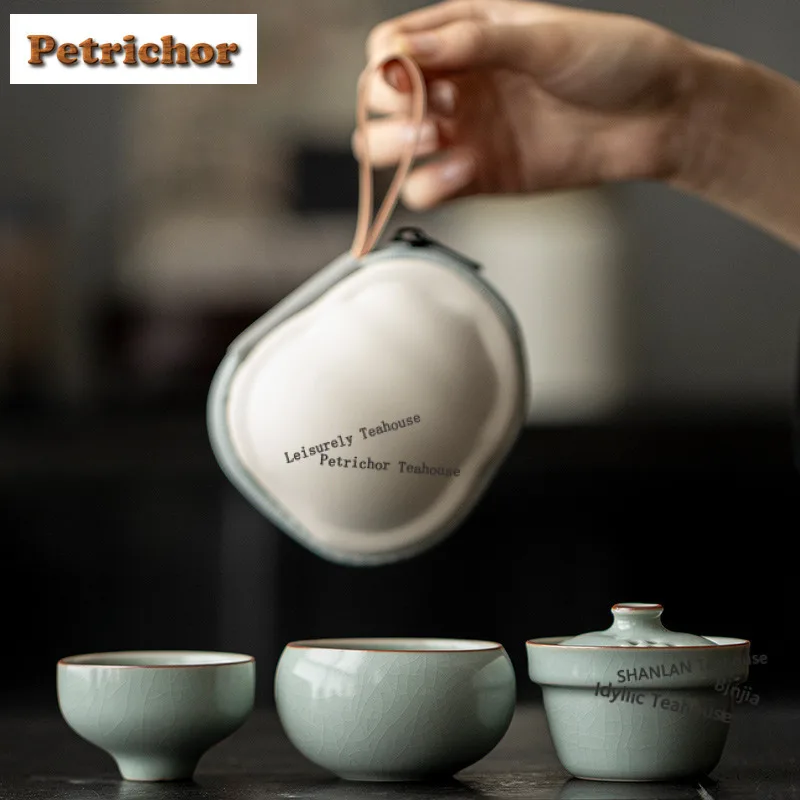 

Ru Kiln Портативный дорожный чайный сервиз с тыквой, античный 1 горшок, 2 чашки, органайзер для приготовления чая, портативные уличные пакеты, аксессуары для ча