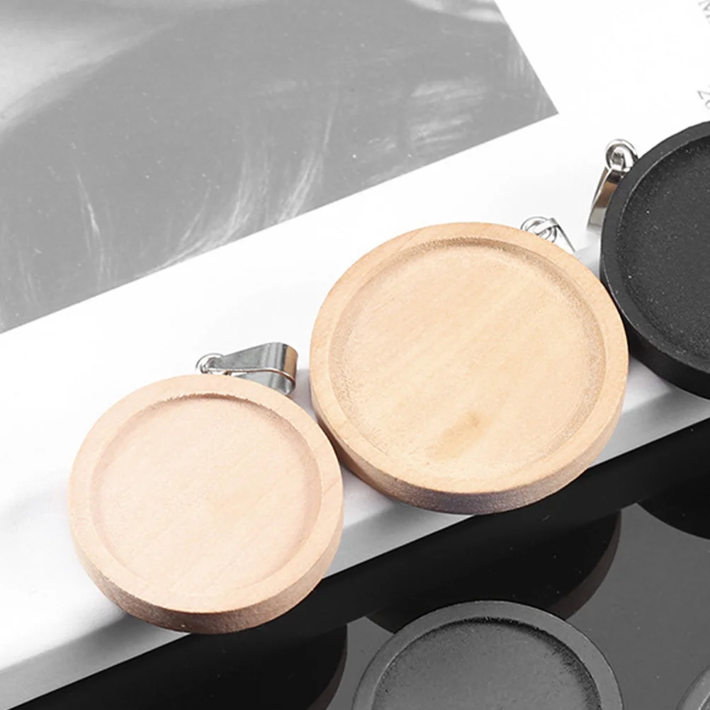 10 Pcs Round Wooden Pendant Shape Bezel Trays Jewelry Stainless Steel for Necklace Making DIY Bracelet