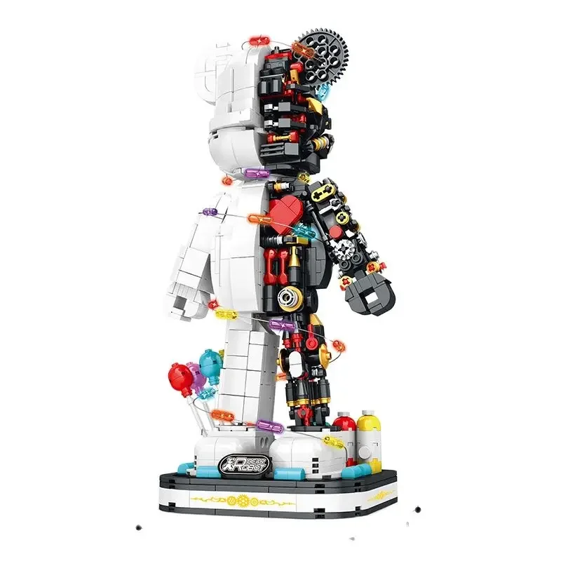 Mesin Beruang 3D Model setengah tubuh Robot blok bangunan batu bata desainer koleksi mainan Bearbrick Set hadiah anak-anak