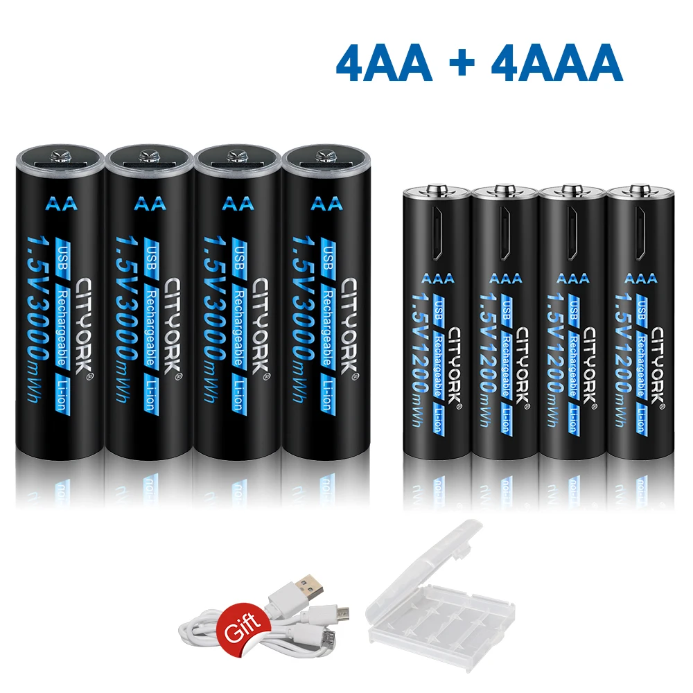 

1.5V AA+AAA USB Rechargeable lithium battery 1.5V AA 3000mWh / AAA 1200mWh Li-ion batteries USB AA AAA battery for Mouse,Clock