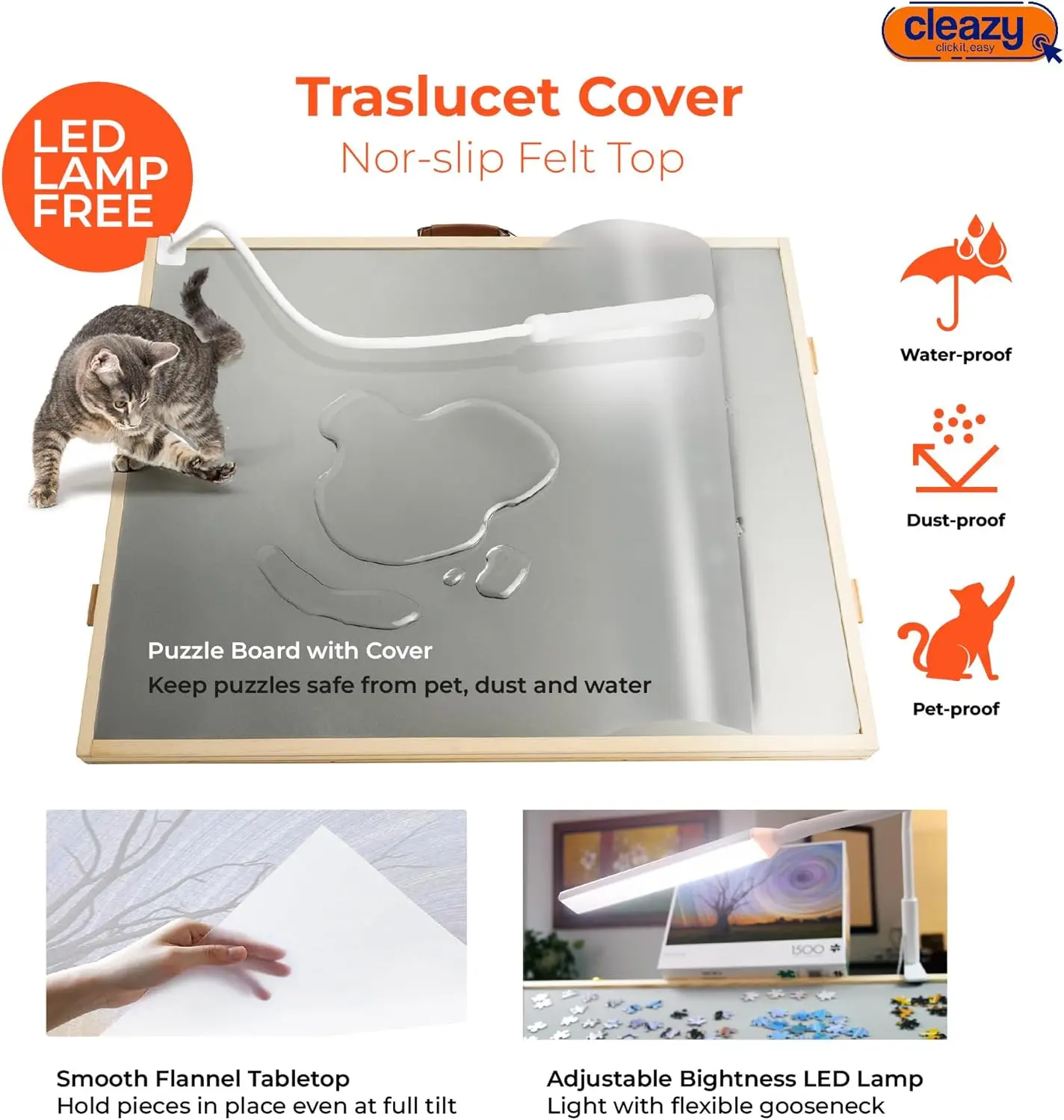 1500-teiliger Holzpuzzeltisch – einzigartige 3-in-1-Neigung und 360° °   Lazy Susan Rotation, 4 Schubladen, LED-Lampe, tragbares Design mit Abdeckung