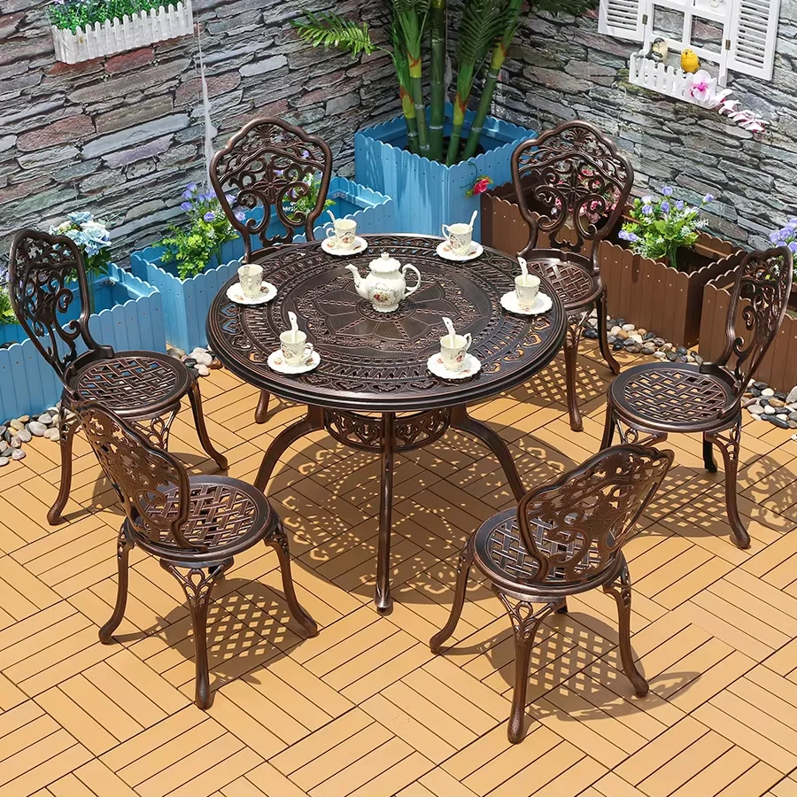 3-Piece Cast Aluminum Table and Chairs Outdoor Bistro Set Orchid Design Rust-Resistant Courtyard Garden Urniture Combination