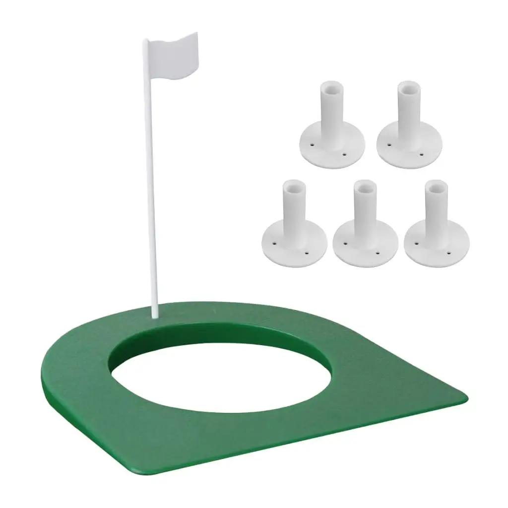 Plastic Golf Practice Hole Cup with Flag and 5 Tee Holders Golf Training Accessory for Indoor Outdoor Application