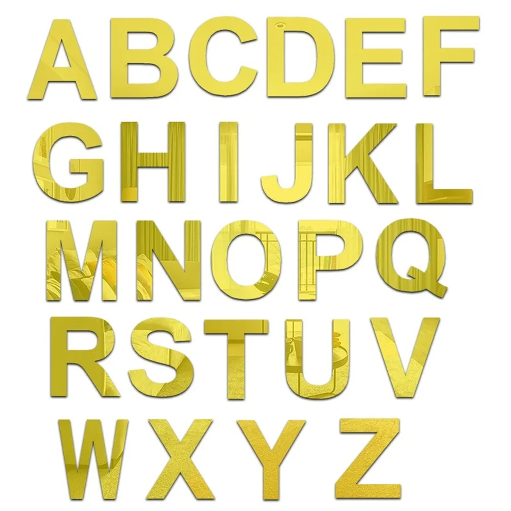 Acrylic Mirror Wall Sticker Self-adhesive 26 Alphabet Stickers Background English Letters Gold Wall Decoration