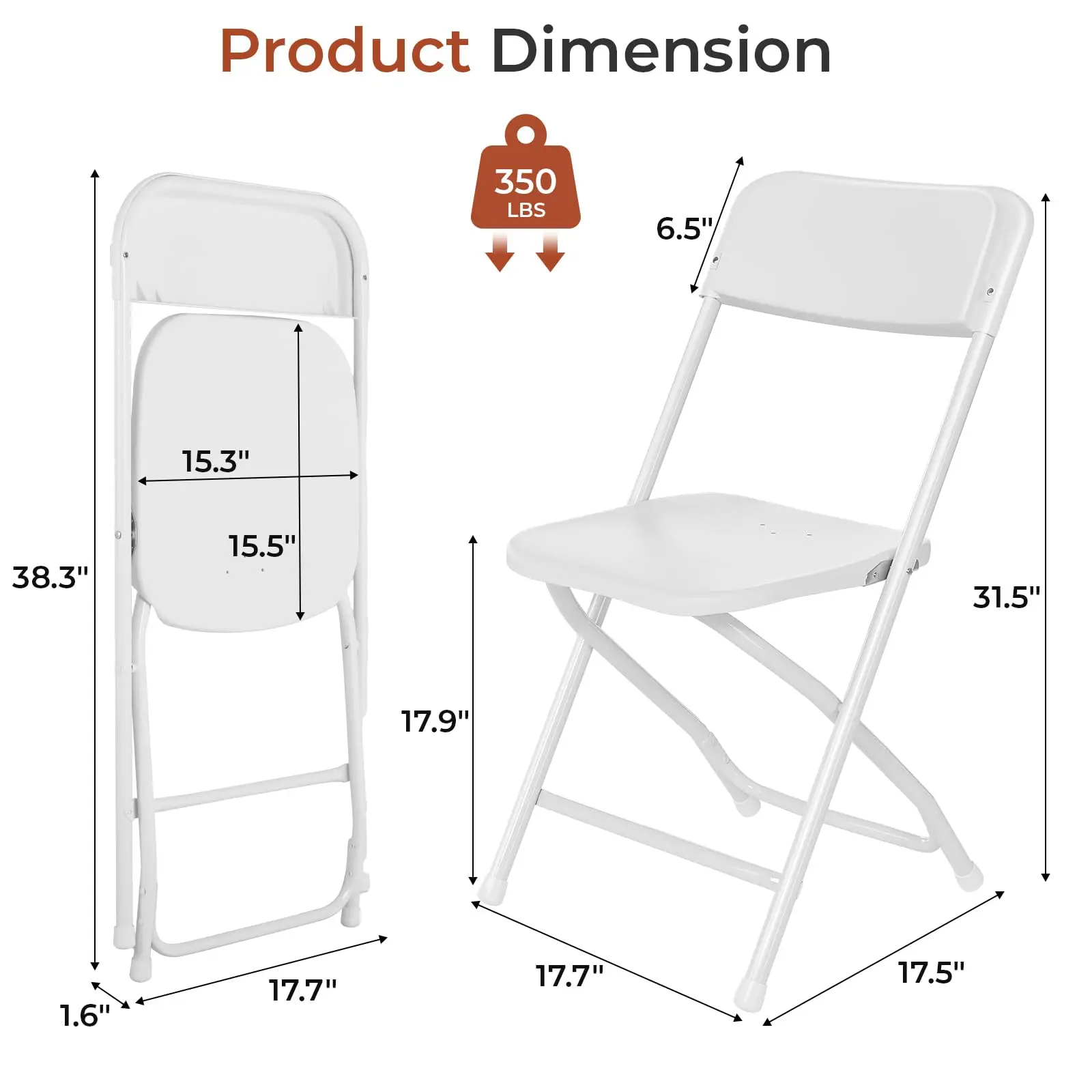 4 Pack Plastic Folding Chair w/Steel Frame, Stackable Commercial Seat w/ Drain Holes, Foot Pads, No Assembly, for Events Wedding Party Picnic, Indoor/Outdoor, 330LBS