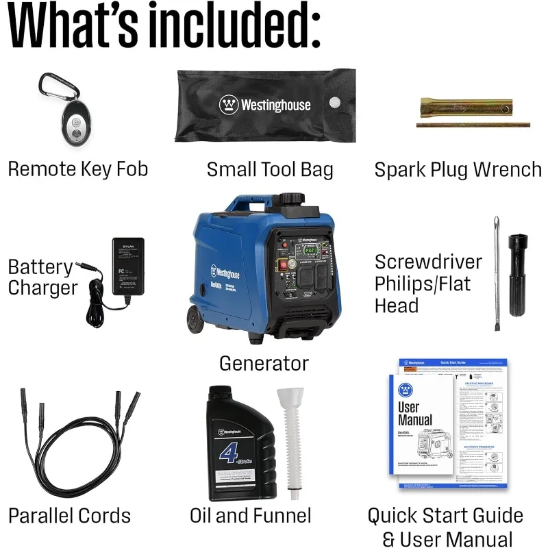 Westinghouse Outdoor Power Equipment 4000 Peak Watt Super Quiet Portable Inverter Generator, Remote Electric Start