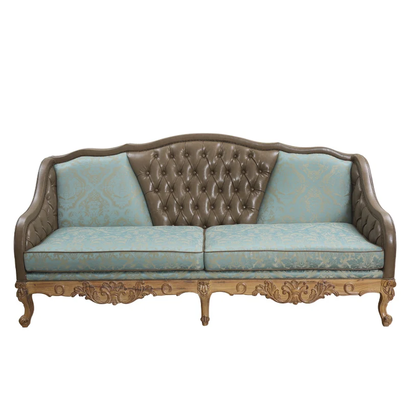 

French full solid wood carving flower sofa villa living room high-end luxury large apartment combination new whole