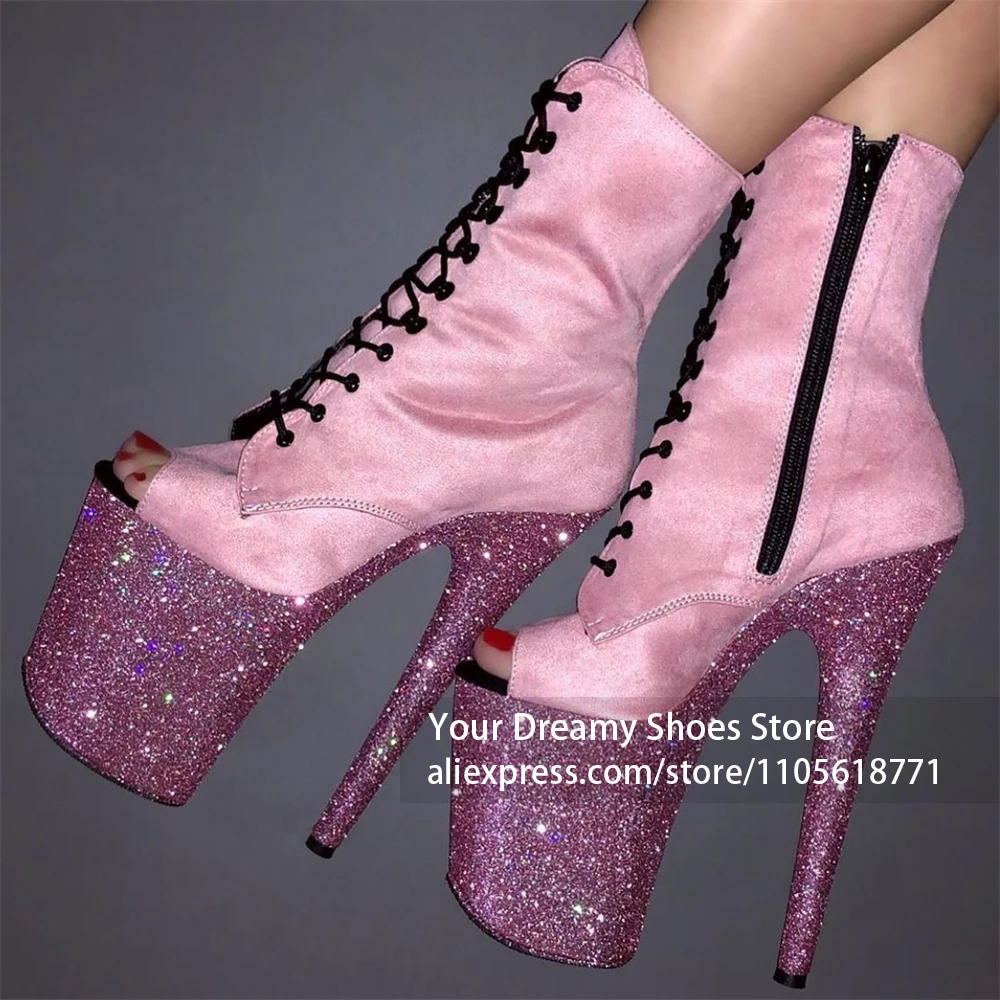 Front Lace Up Eyelet Design Pole dancing shoes Side Zipper Closure Platform Ankle Boots Glossy Patent Faux Leather Ankle Boots