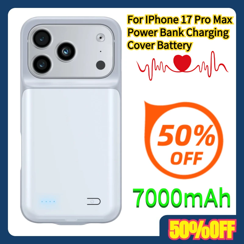 

Чехол-аккумулятор для iPhone 17 Pro Max, 7000 мАч, внешний аккумулятор, зарядное устройство
