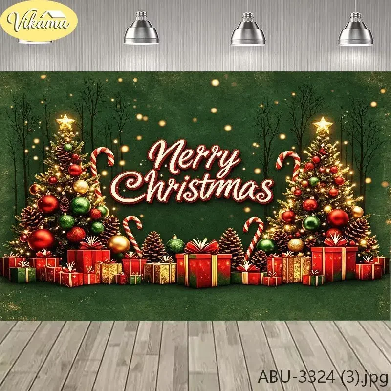 VIKAMA Photography Background Christmas Green Merry Christmas Trees Backdrop for Party Birthday Photo Booth Home Decor