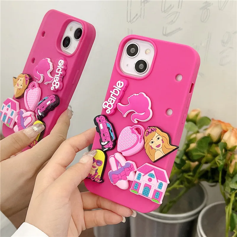 Fashion Barbie girl Clogs Holes DIY Phone Case for iPhone 11 12 13 14 15 Pro Max Plus X XS XR mini Girls Cave shoes Soft Cover