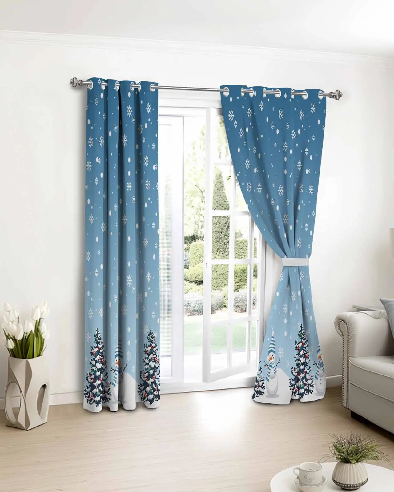 

2 шт., 1 панель, синий градиент, рождественский снеговик, полиэстеровые оконные шторы для гостиной, кухни, спальни, шторы