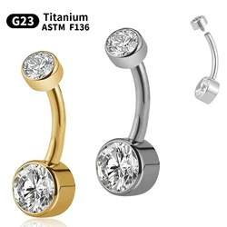 1PC G23 Titanium Belly Button Ring 14G 6/8/10/12mm Internal Thread Cubic Zirconia Belly Piercing Jewelry Navel Piercings Gift
